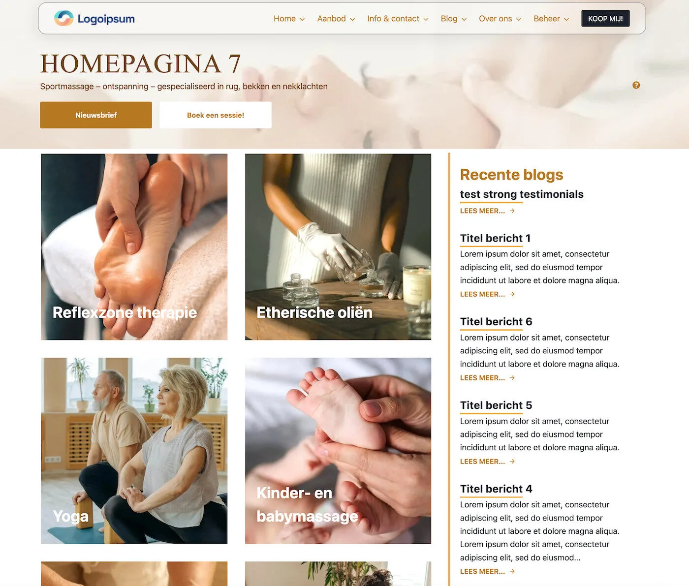 Voorbeeld homepagina therapeuten website - voor therapeut, leraar en eigen praktijk